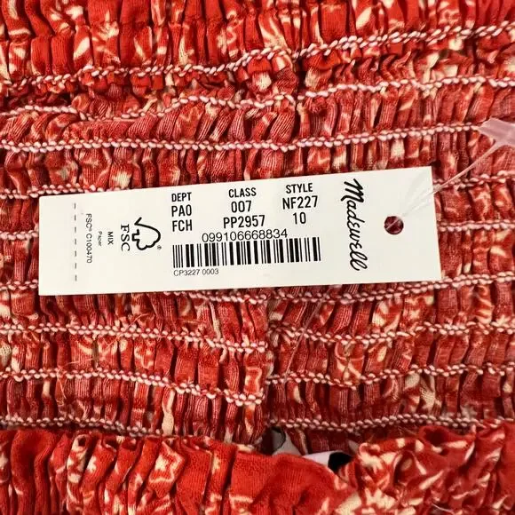 NWT Madewell Fresh Chili Red Lucie Floral Smocked Peplum Top - Picture 10 of 10